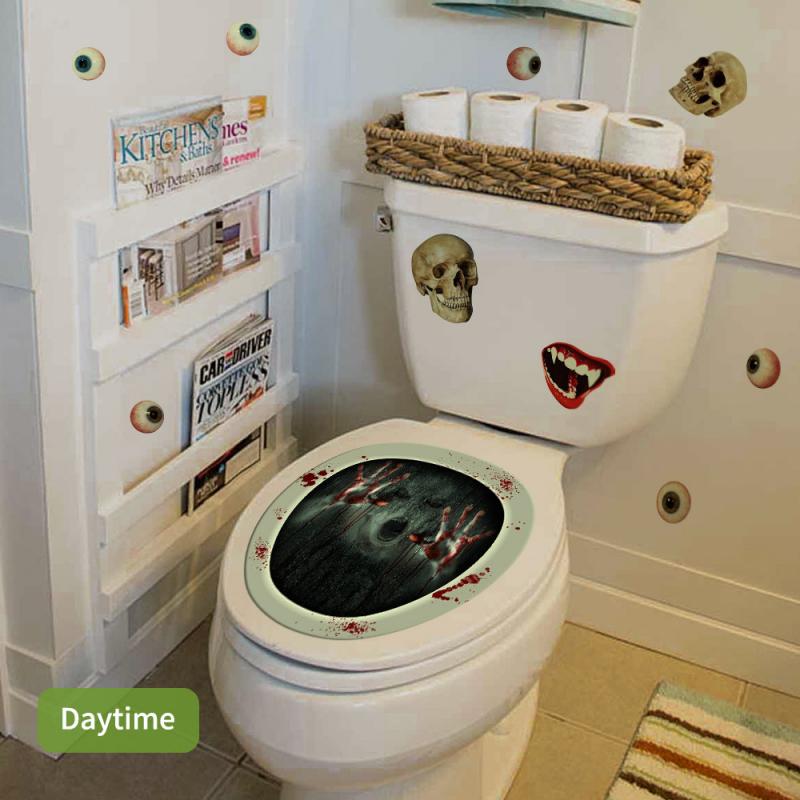 Halloween Glowing Horror Faceless DIY Skull Toilet Stickers Waterproof Removable Peel and Stick Bathroom Decals