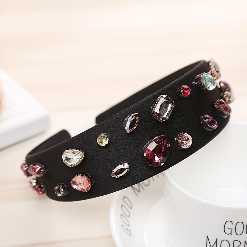 Hair Accessories Baroque Jeweled Pearl Hairband Crystal Rhinestone Bezel Velvet Satin Headband For Women Girls: Pattern 02