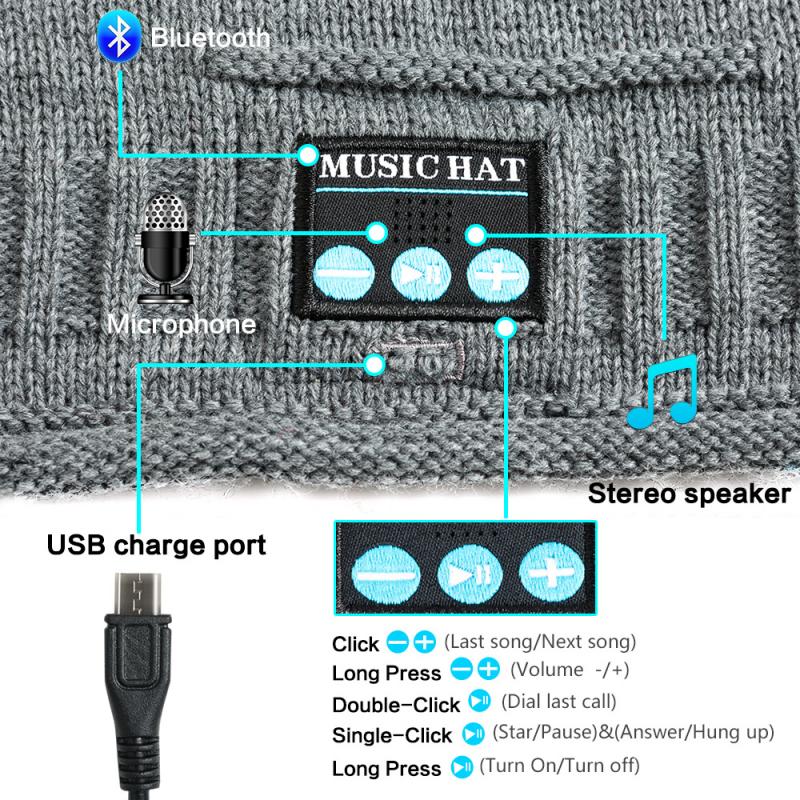 Chapeau intelligent Bluetooth V5.0, sans fil, bonnet tricoté, Plaid, casque, haut-parleur, micro, mains libres, musique