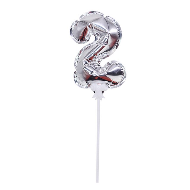 1Pcs Gelukkige Verjaardag Folie Aantal Ballon Cake Topper Kids Verjaardag Bruiloft Cake Decor Automatische Opblaasbare Ballon: silvery 2