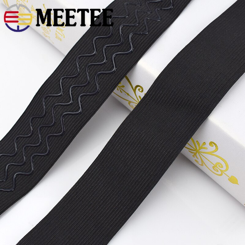 Meetee 2/5/10Meters Elastic Band 20-40mm Black Webbing For Belt Garment Wave Silicone Ribbon DIY Clothes Sewing Accessories