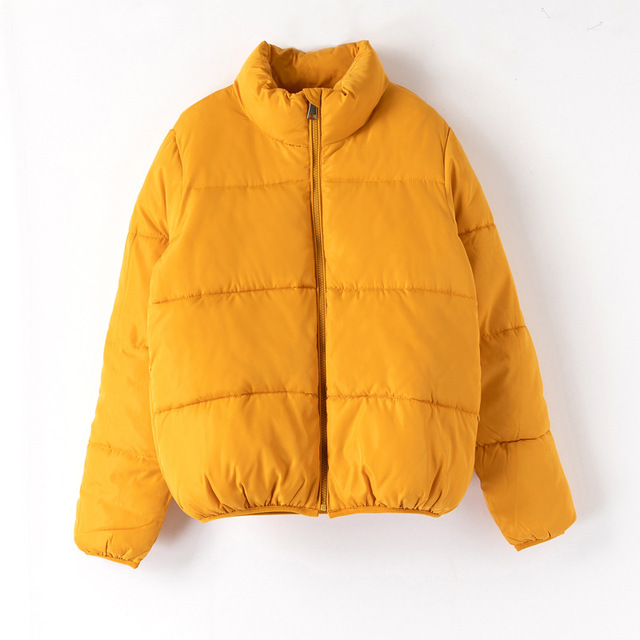bulle manteau femmes solide Parka col montant surdimensionné court Parka hiver femme bouffant épaissir veste Mujer: Yellow / M