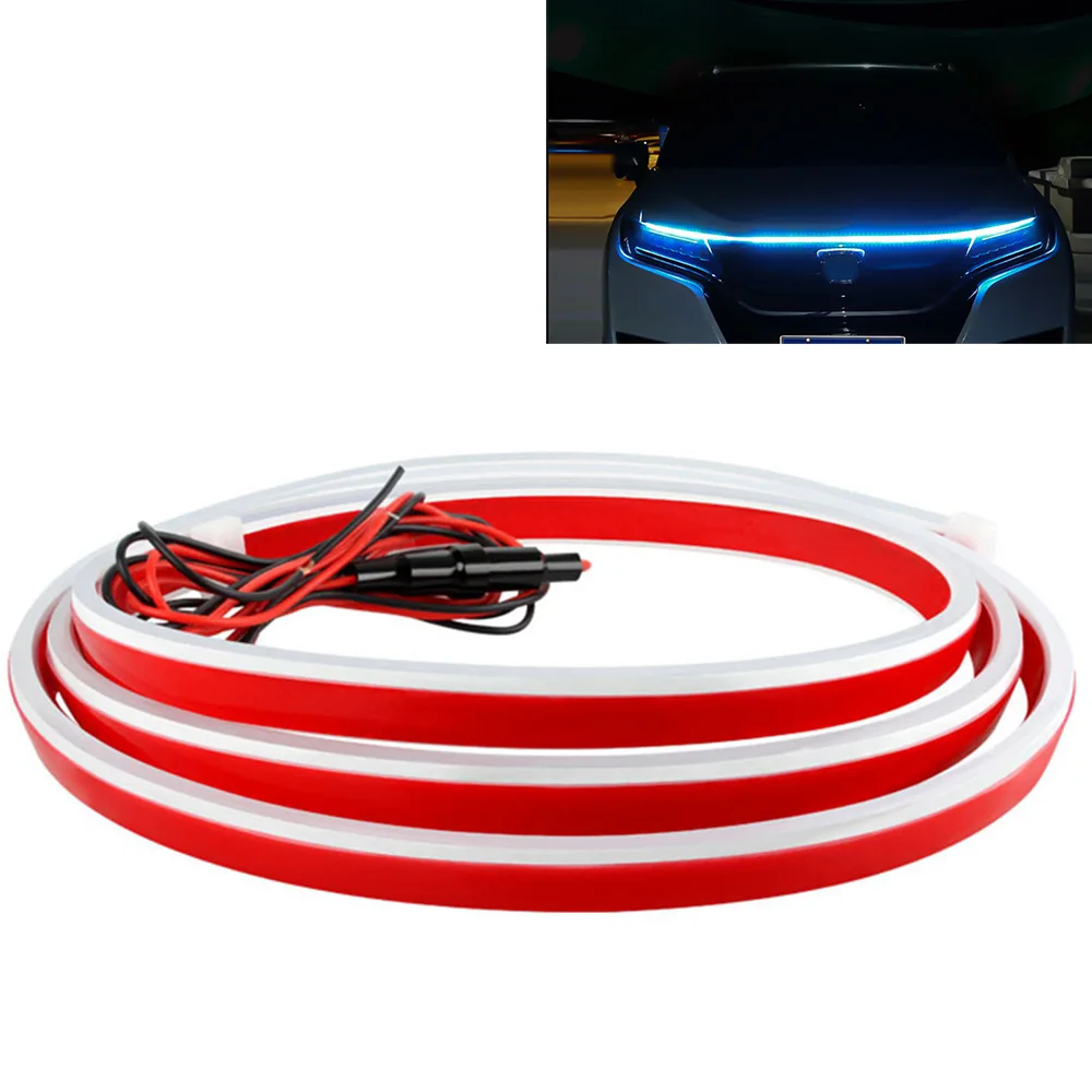 Flexible Car Hood Light Strip Scan Starting DRL Daytime Running Lights Auto Headlight Strips Led Decorative Lamp Car Assecories: DEEP BLUE / 3000K
