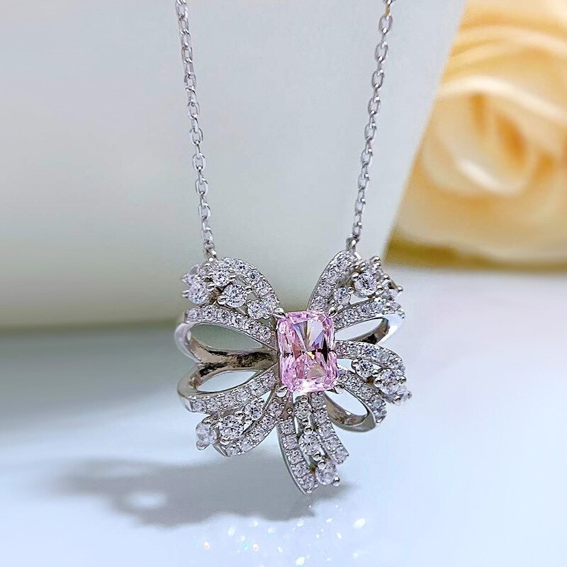 Oevas 100% 925 sterling silber 5*7mm rosafarbene diamantanhänger mit hohem kohlenstoffgehalt für damen, funkelnder hochzeitsschmuck