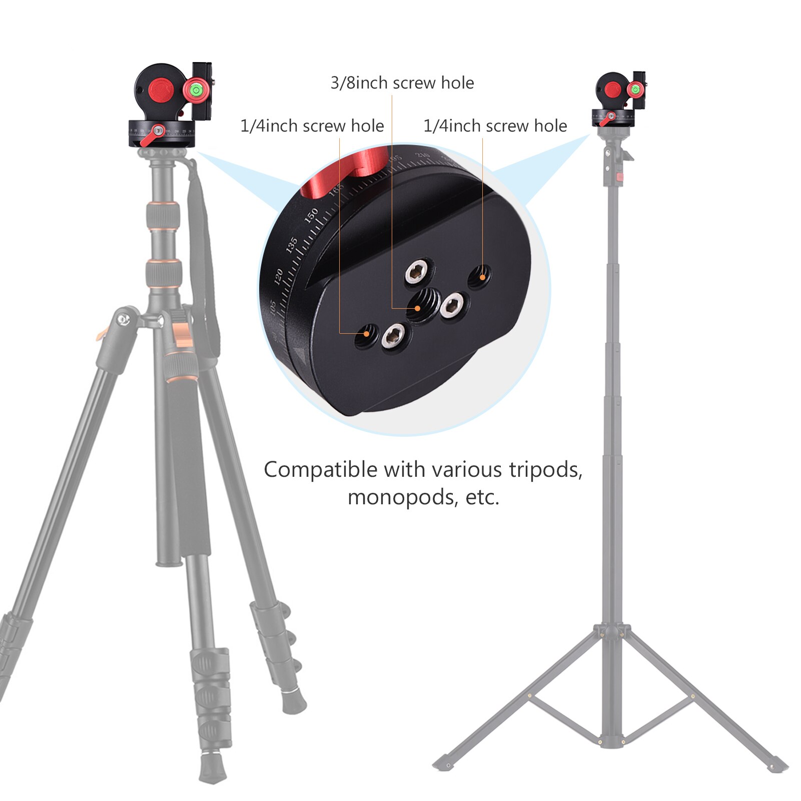 Andoer liquid hydraulic ball head aluminum alloy tilt head qr plate 1/4 & 3/8 inch screw hole load bearing 10kg for camera tripod