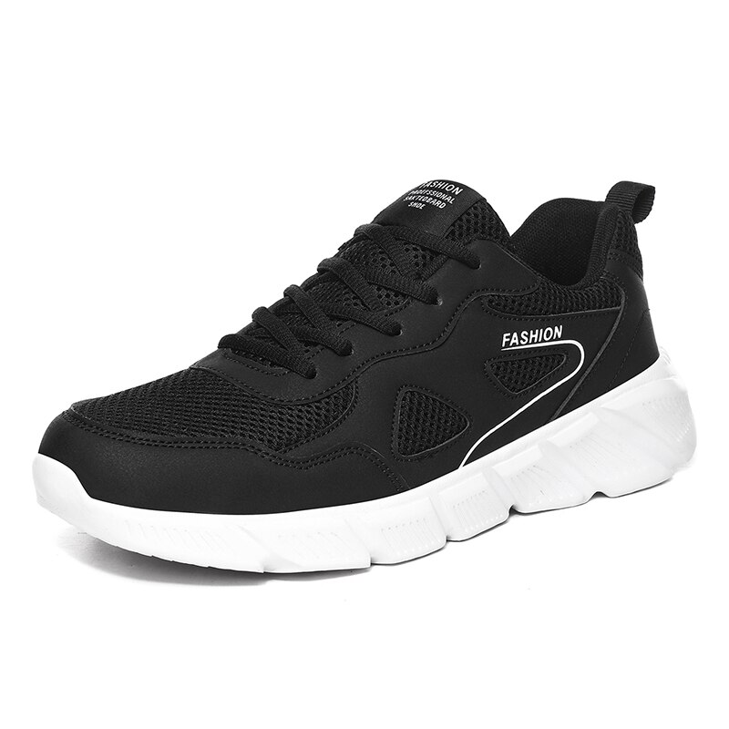 Herre sneakers åndbare herre løbesko stof let skridsikker behagelig udendørs gåsko fodtøj efterår: Sort hvid / 40