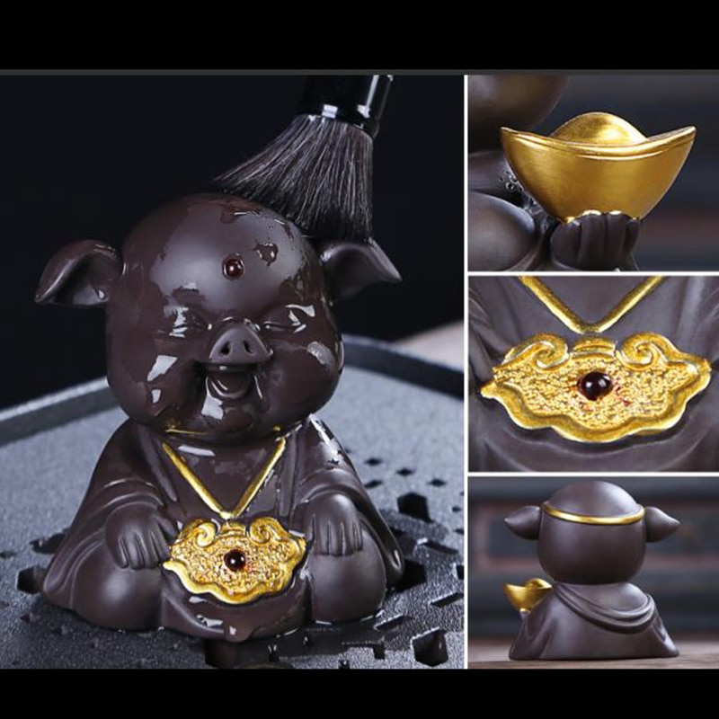 Natural Purple Tea Pet Cute Auspicious Pig Tea Ceremony Tray Accessories Decor Boutique Animal Statue Crafts Souvenir As