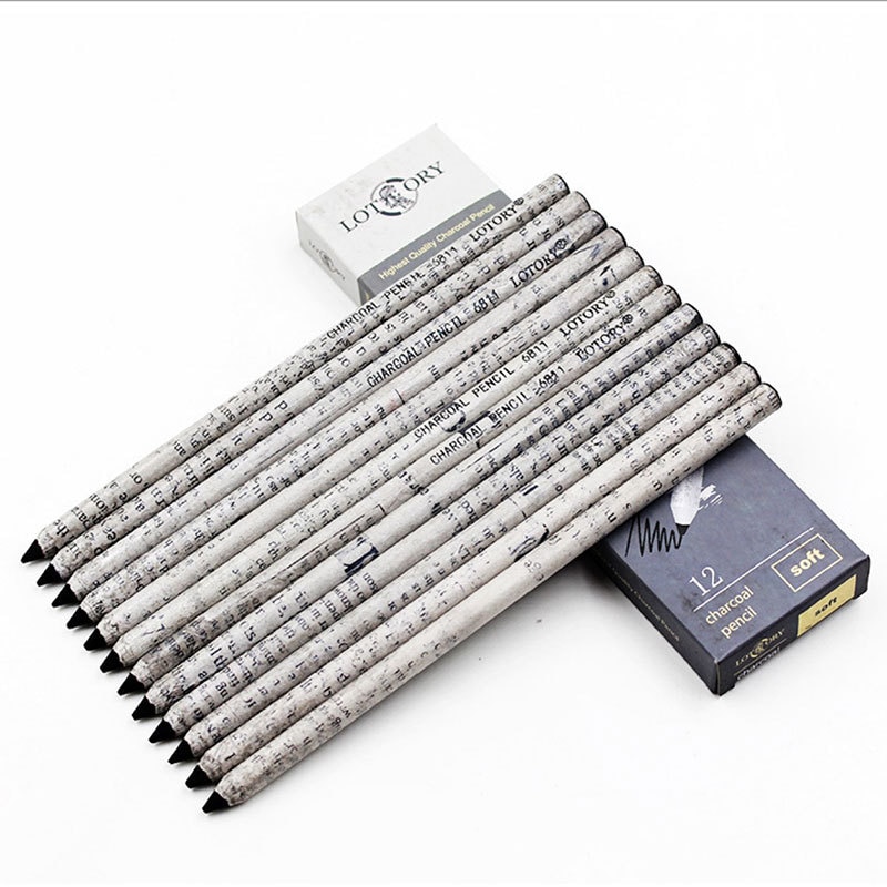12 pçs/set Puxar Linha de Lápis de Carvão Macio/Médio Desenho Lápis Lápis Esboço de Carbono de Alta Qualidade Materiais de Arte Staionery: medium 12pcs