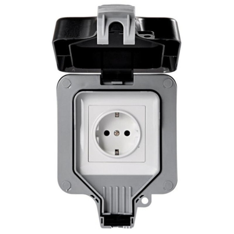 IP66 Weatherproof Waterproof Outdoor Wall Power Socket 16A EU Standard Electrical Outlet Grounded AC 110-250V EU Plug: Default Title