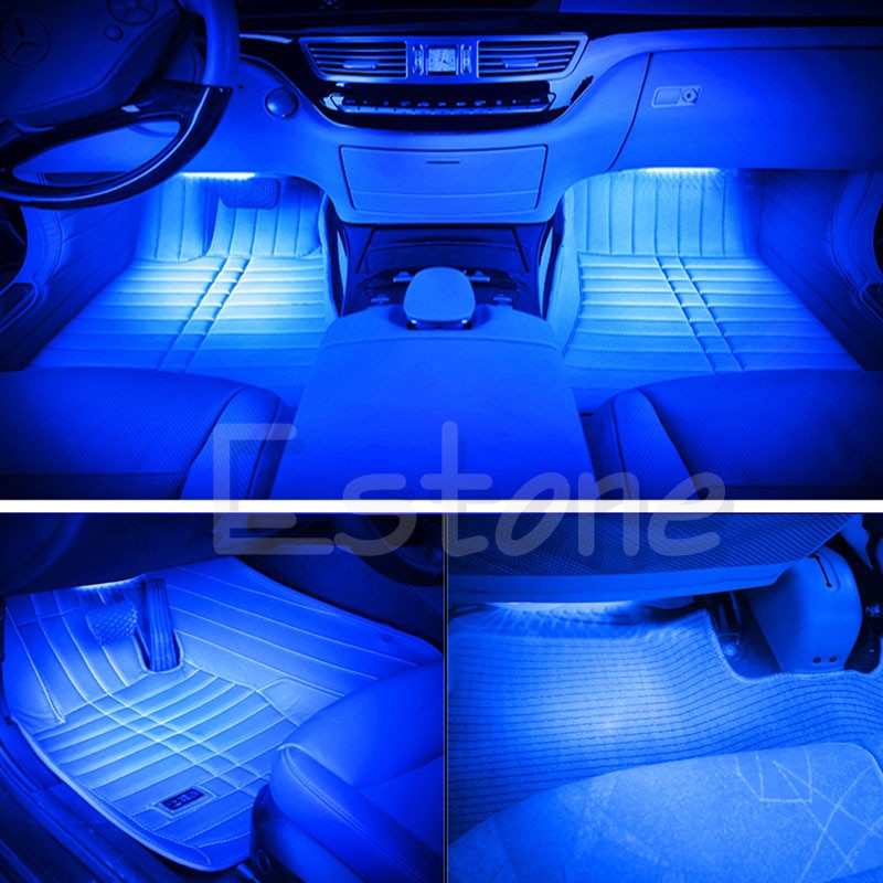 Blauw 2X12 Led Auto Interieur Voetenruimtebekleding Floor Decor Sfeer Licht Neon Strips