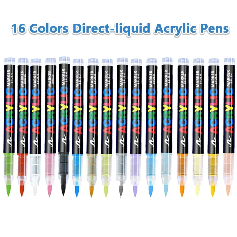 16 Colors Direct-liquid Acrylic Pens Paint Brush Marker Pen for Rock Painting Stone Ceramic Glass DIY Stationery Art Supplies