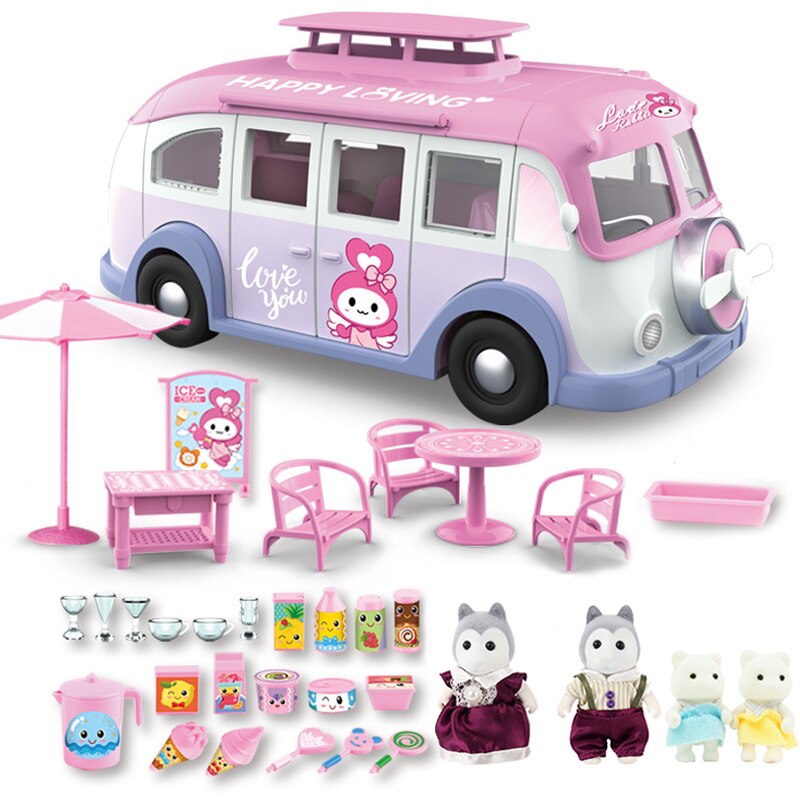 Per bambini di Simulazione Giocattolo Gioco di Casa di Famiglia del Coniglio Crema di Ghiaccio di Campeggio Per Bambini Auto RV Gioco di Casa Picnic Auto Di Compleanno regalo: 8801-1-G05