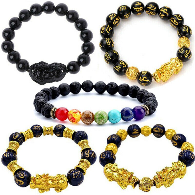 Feng Shui Black Obsidian Pi Xiu Wealth Bracelet Attract Wealth Good Lucky Stone Beads Bracelet Men Women Wristband Bracelet