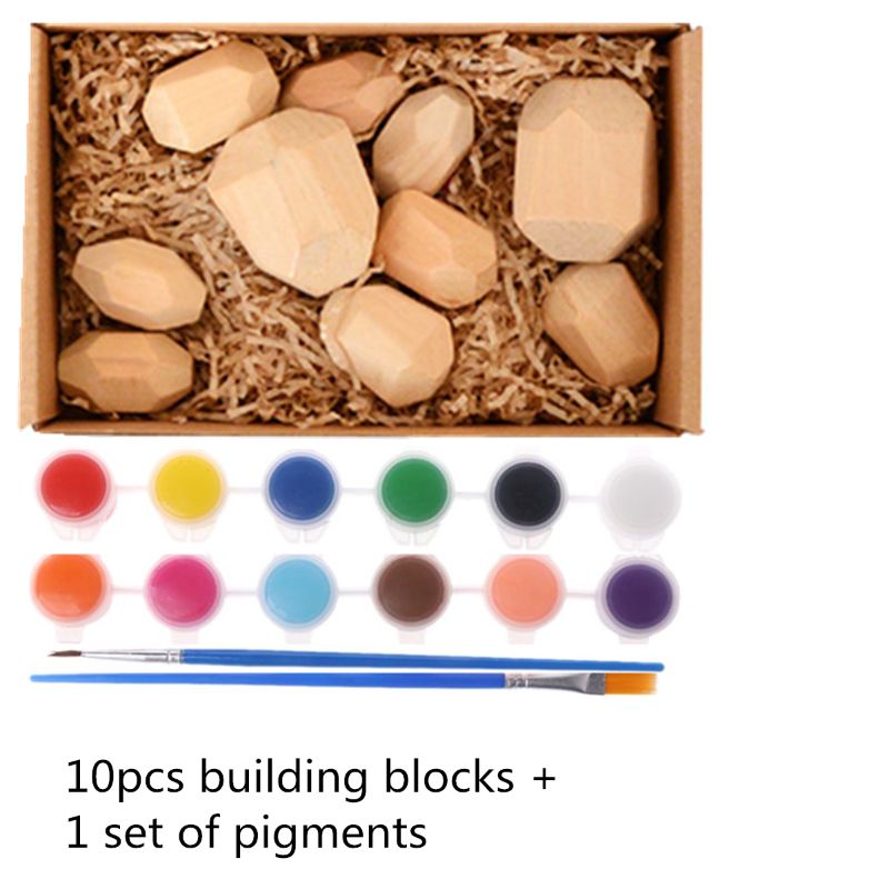 DIY Color Wooden Stone Building Block Educational Toy Nordic Style Stacking Game Wooden Toy