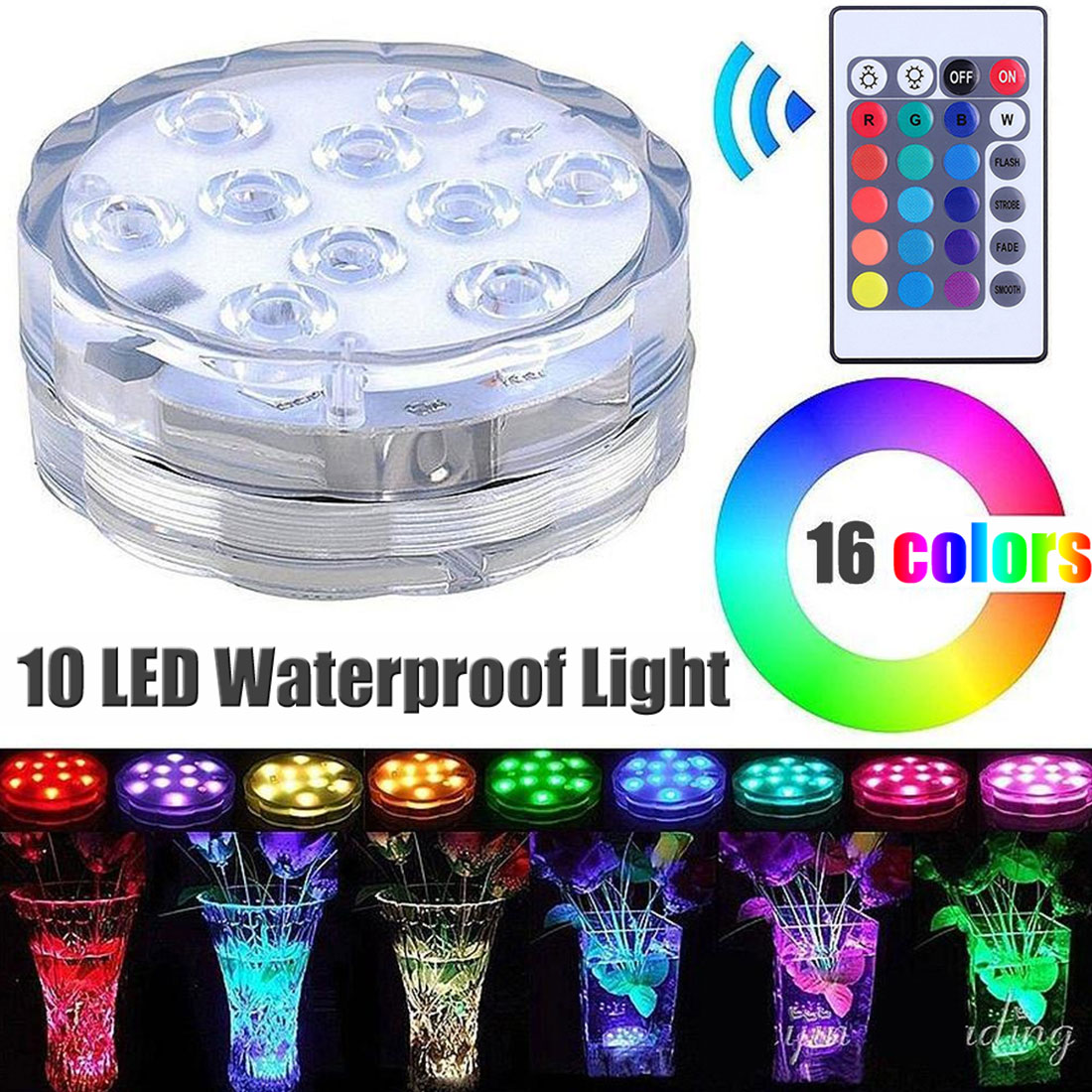 RGB13 Lights LED Waterproof Submersible Underwater Remote Control Night Lamp Tea Light Vase Bowl Party Pool Multi Color