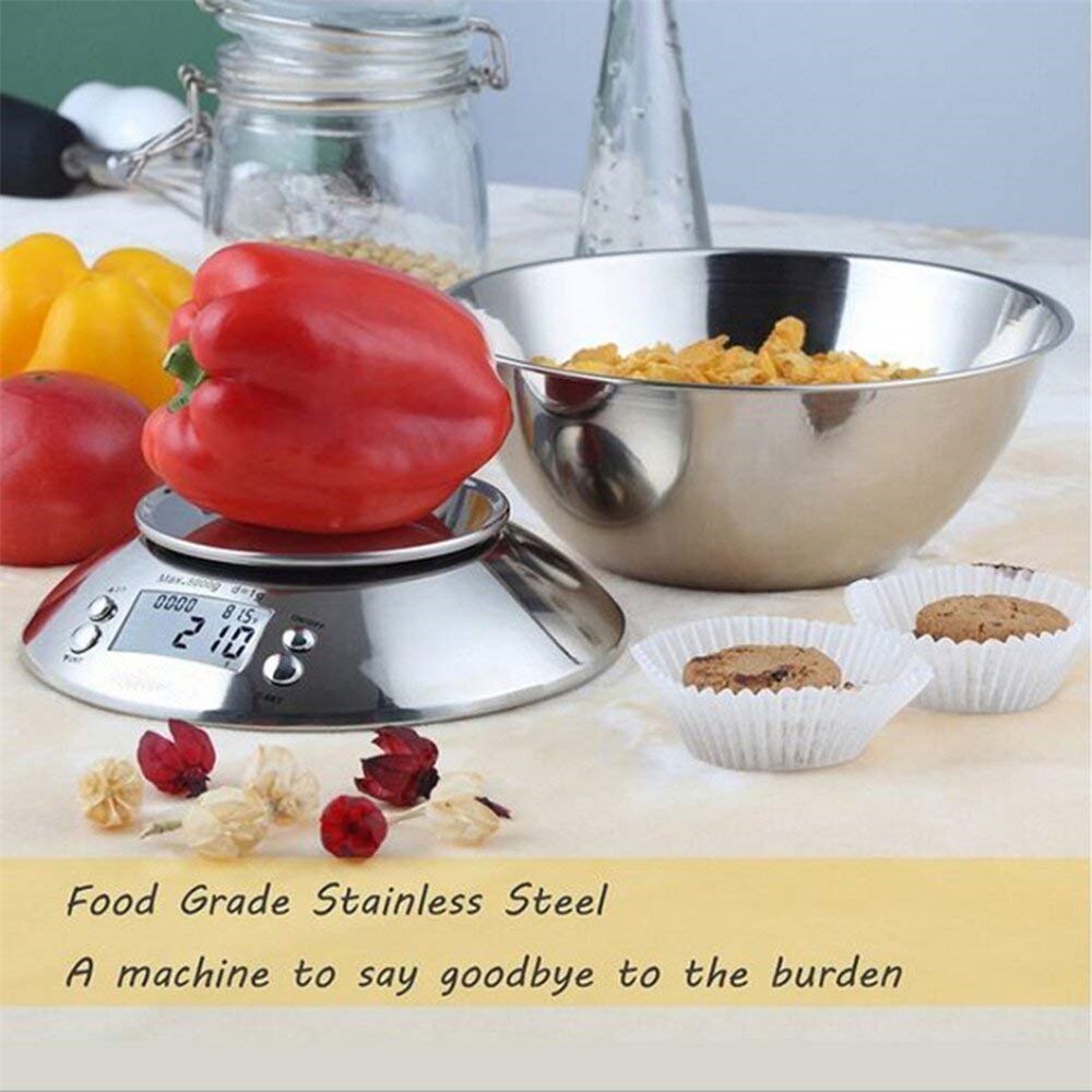 Digital Kitchen Scale Multifunction Food Scale with Removable Bowl Liquid Volume Room Temperature and Timer 5kg/1g
