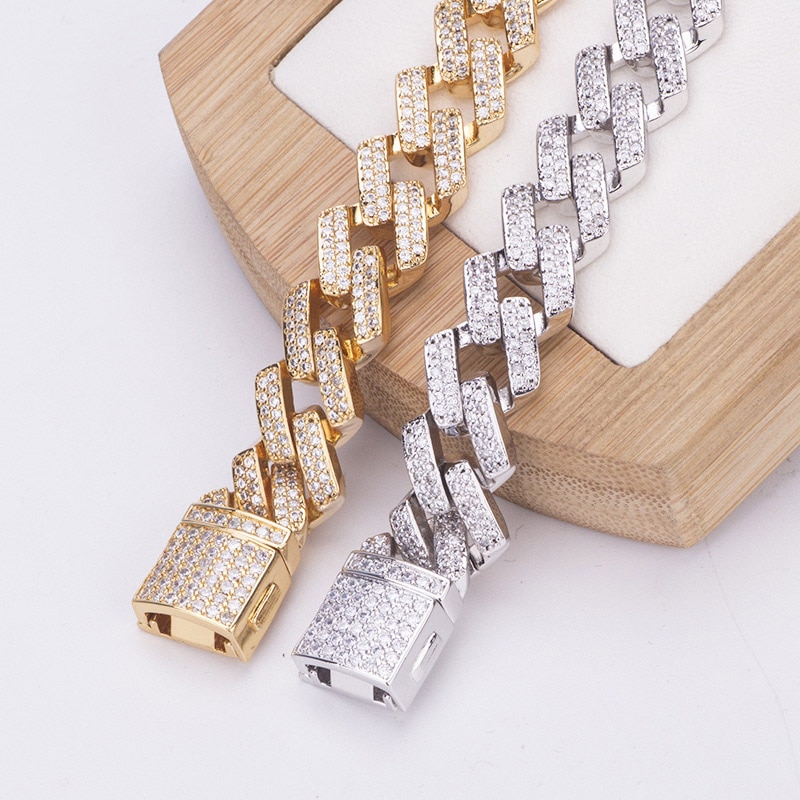14mm Hip Hop AAA CZ Zircon pierre pavé Bling glacé carré bordure cubaine Miami lien chaîne Bracelet Bracelet pour hommes rappeur bijoux