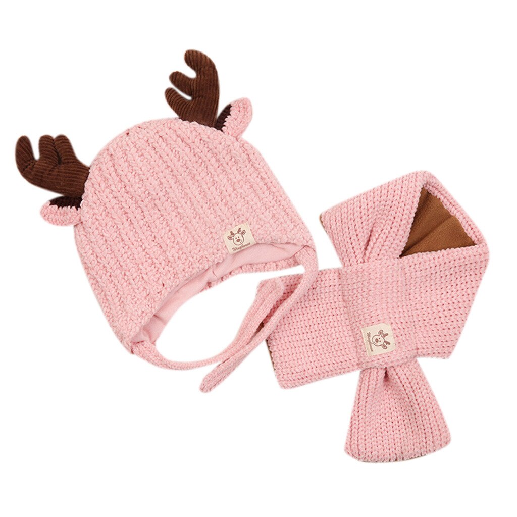 Mode Meisjes & Jongens Winter Warm Haak Knit Cartoon Hoed Beanie Cap Sjaal Set Christmas Delicate voor Kids: Roze