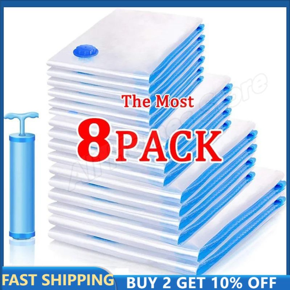 Sacs de rangement sous vide pour le stockage de vêtements en duvet, paquet de compression, couverture de literie, gain de place, sac de voyage, 8 pièces, 5 pièces, 3 pièces