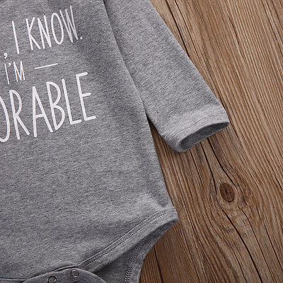 Autumn Infant Newborn Baby Girl Boy Letters Romper Cotton Gray Jumpsuit Long Sleeve Outfit Clothes