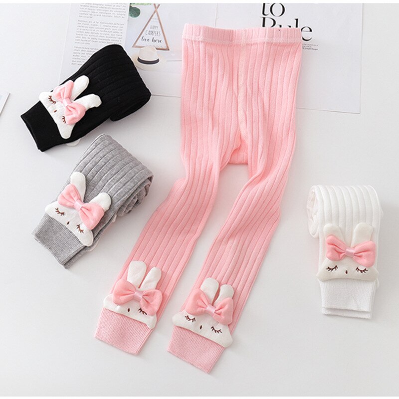 Ins Autumn Winter Baby Pants Ribbed Knit Pants 1-5years Cartoon Rabbit Ribbed Baby Pants