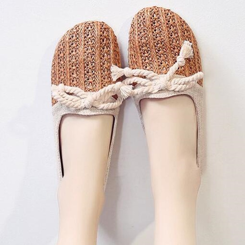 Leinen heiligen aus Frauen runden Zehe Halbschuhe Damen lässig Wohnungen Flachs Häkeln Sommer Schuhe für Frau Flachen Absätzen Sandalen Strand schuh