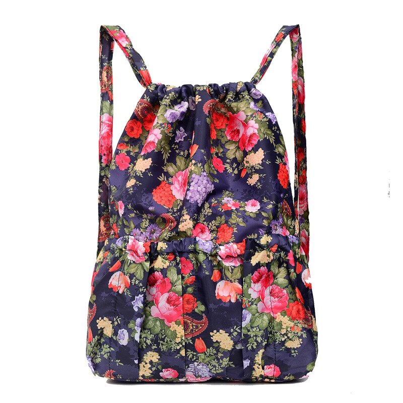 Mochilas de Nylon con cordón para mujer, mochilas de gran capacidad con estampado Floral, bolsas de compras para viajes y Fitness: Style 20