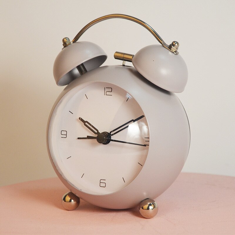 Mini Alarm Clock Electronic Round Number Double Clock Room Home Decoration Decoration Desk Table Cute And Durable: European gray