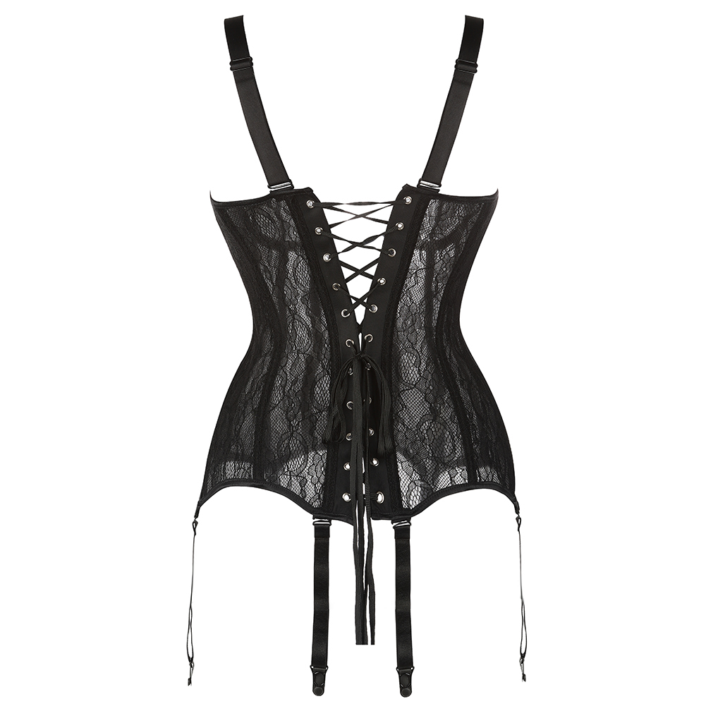 Czarny gorset Top See Through Corset Hollow Lace Bustier Top Victorian Gothic Corset Push Up Bustier Plus Size Lingerie Sexy