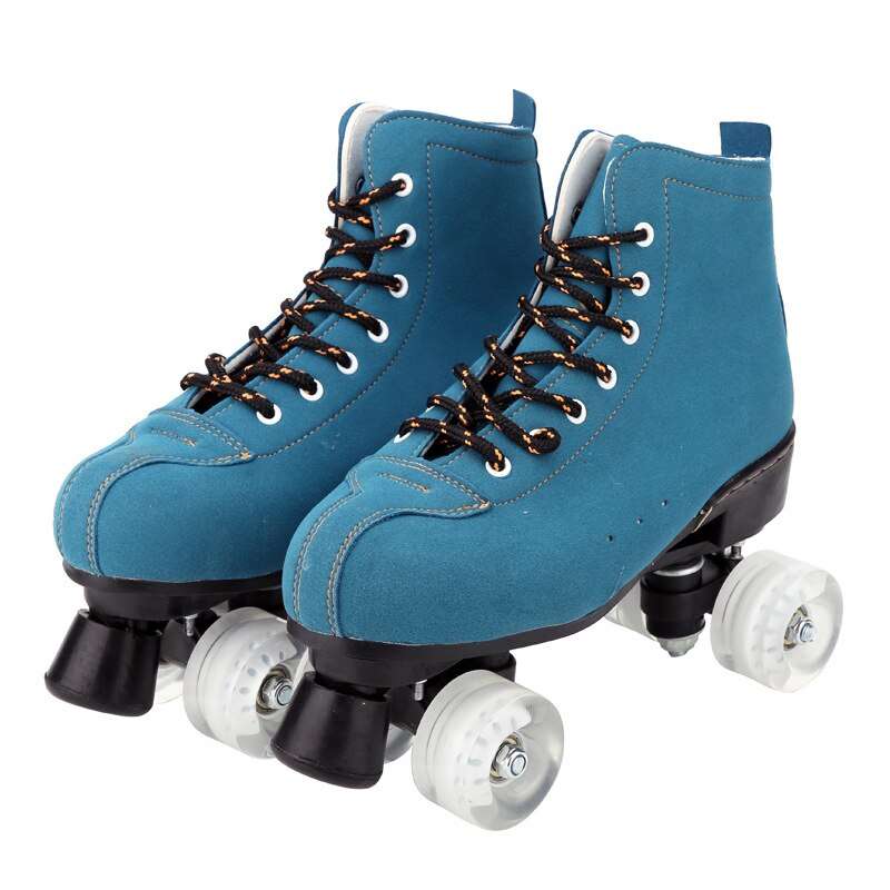 Leather Roller Skates For Adult Navy Blue Double Line Skates Women Men Two Line Skating Shoes Flash 4 Wheels PU Patines