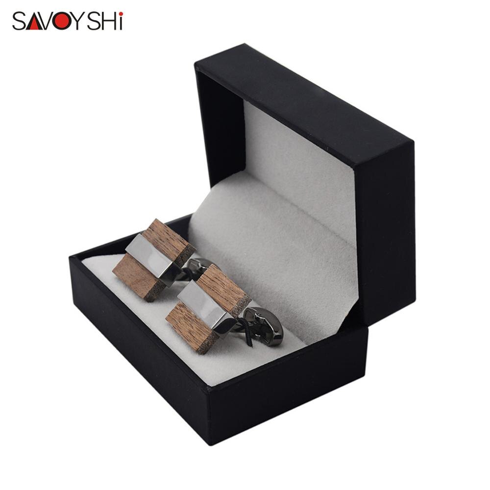 SAVOYSHI Wooden Cufflinks for Mens Shirt Cuff Brown Black Mashup Wood Cuff Links Wedding Brand Jewelry