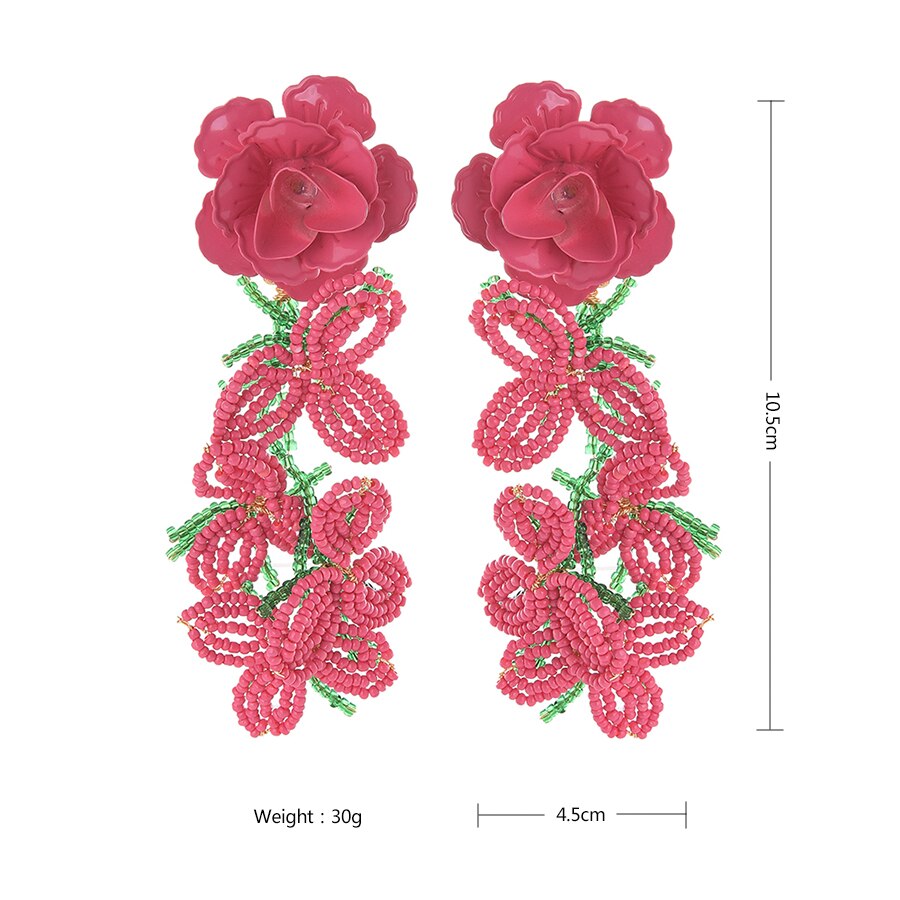 Ztech Beads Flower Large Za Earrings For Women Acrylic Handmade Jewelry Brincos Wedding Party