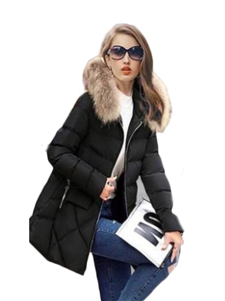 2022 Winter Toevallige Zwarte Katoenen Jassen Vrouwen Temperament Mid-Length Hooded Down Katoenen Jas Dikke Warme Outer Wear Tops vrouwelijke