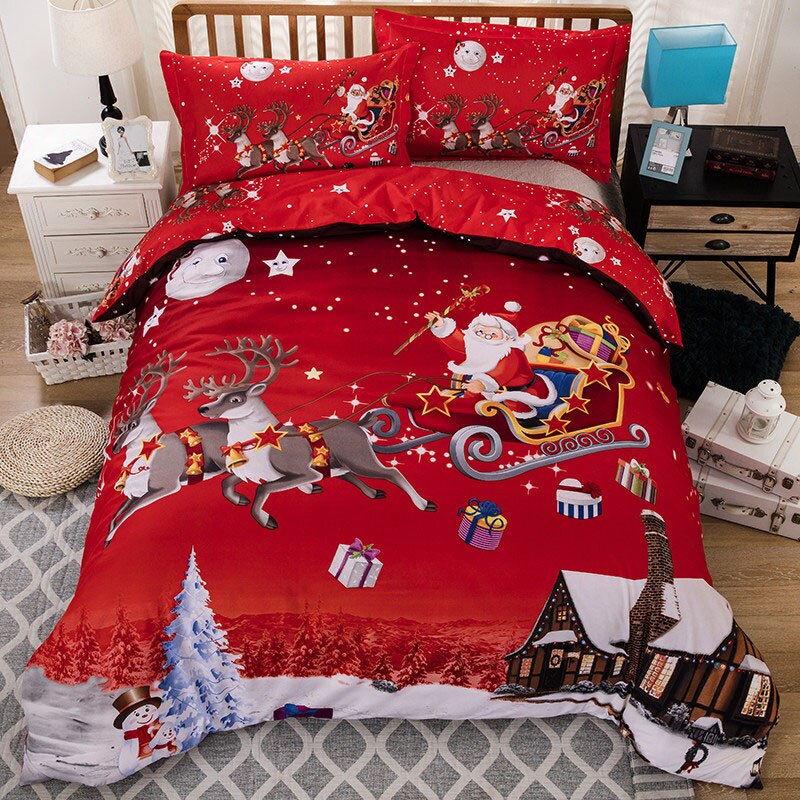 King size jule sengetøj sæt børn festival dynebetræk sæt dobbelt dobbelt dronning rød julemanden dynetæpper ingen lagen: Dobbelt 2 stk 173 x 218