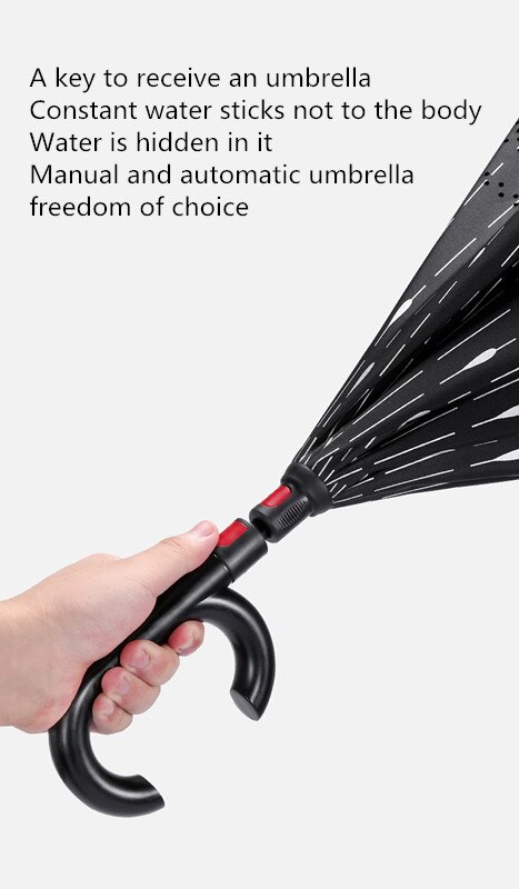 Parapluie inversé Double couche pour femme et homme, à poignée longue, coupe-vent