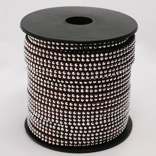 2 Row Silver Aluminum Studded Korea Faux Suede Cord 5x2mm Jewelry Findings about 20yards/roll