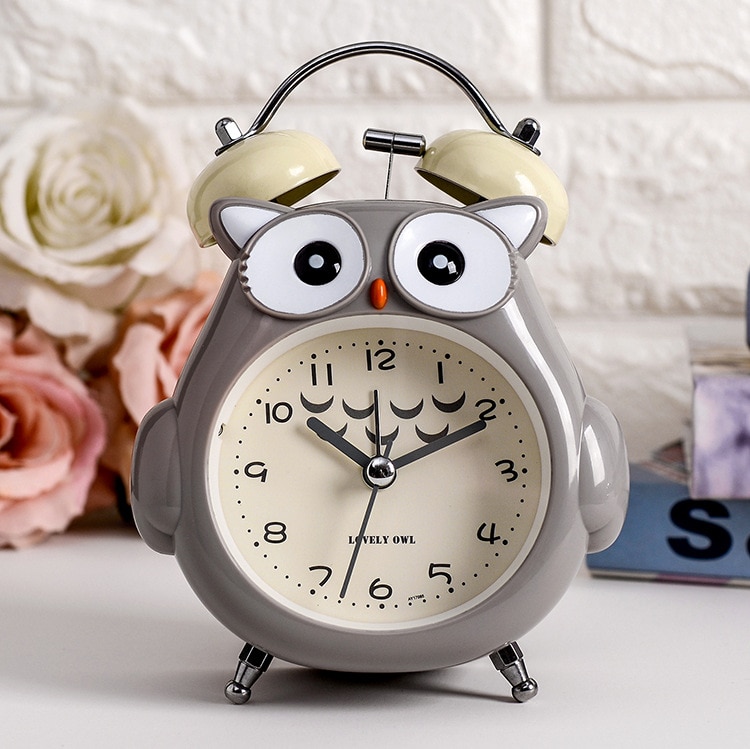 Childrens owl Alarm Clock Cute Bird Clock Children Cartoon Lovely Bedroom Double Bell Silent No Ticking Night Light Alarm Clocks