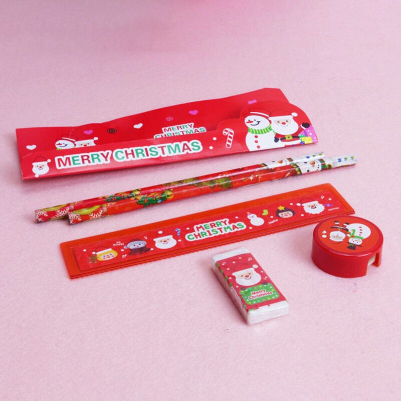 5Pcs/Pack Cute Christmas Stationery Set Pencil Case Sharpener Stationery Student School Office Supplies School Gir Boy