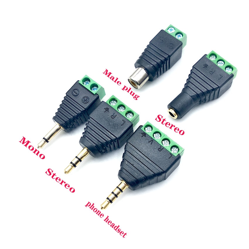 2 stks/partij 3.5 jack connector stereo adapter 3.5mm RCA audio mono kanaal plug naar schroef terminal audio mono kanaal plug
