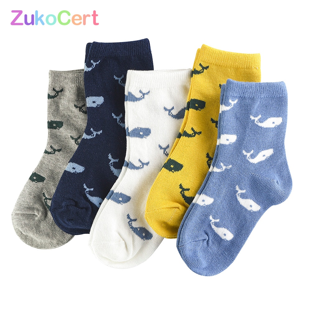 5 Paren/partij Baby Meisjes Jongen Lente Sokken Zachte Kinderen Sokken Unisex Ademend Walvis Patroon Katoenen Sokken Voor 1-10 Y