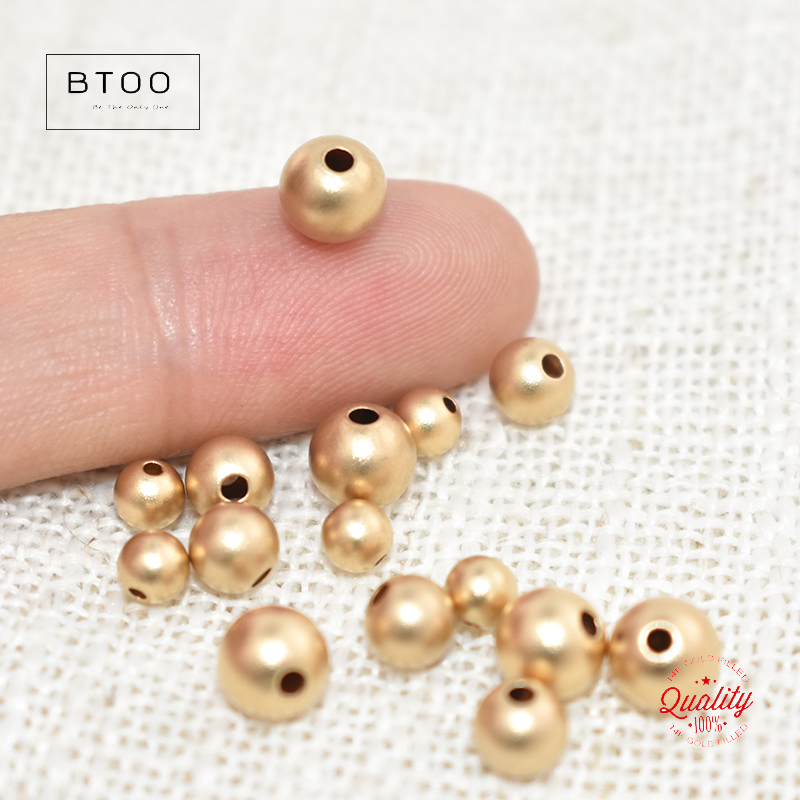 Cuentas redondas mate rellenas de oro de 14K para fabricación de joyas, cuentas sin costuras hechas a mano, accesorios DIY, accesorios de joyería resistentes al deslustre