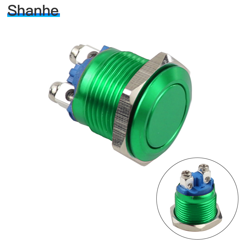 16mm Metal brass Push Button Switch Momentary 1NO Car press button screw terminal: green