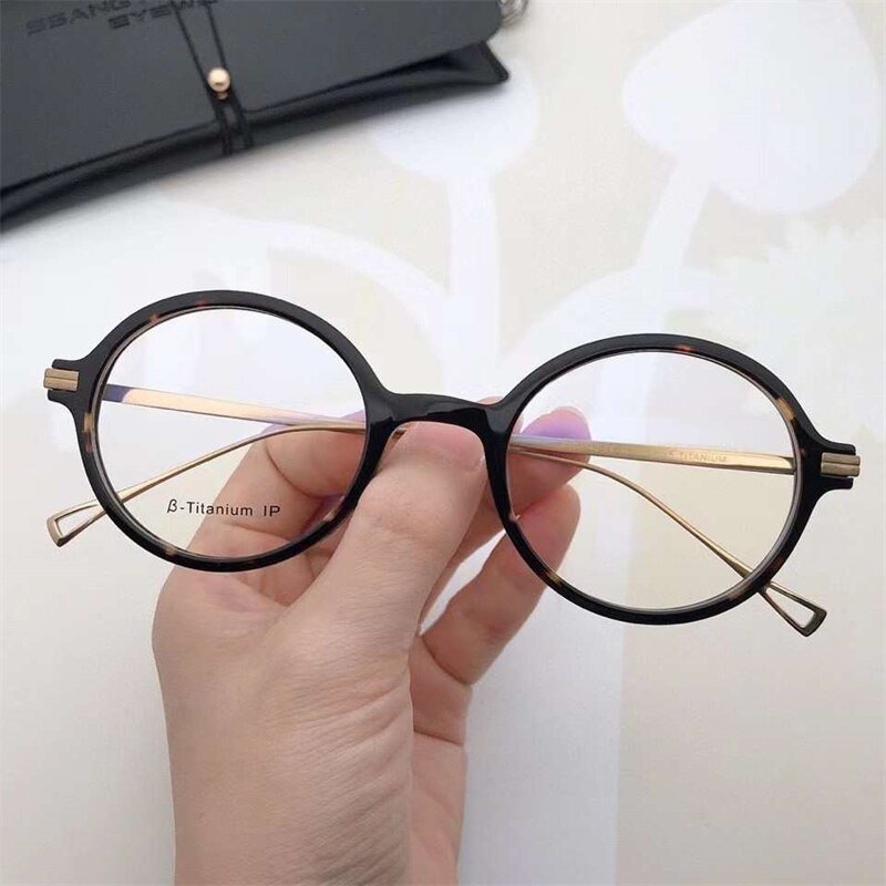 Lunettes rondes en acétate japonais pour hommes, montures en titane, bloquant la lumière bleue, prévention de la myopie, légères, KMN-140 Gafas: Tortoise