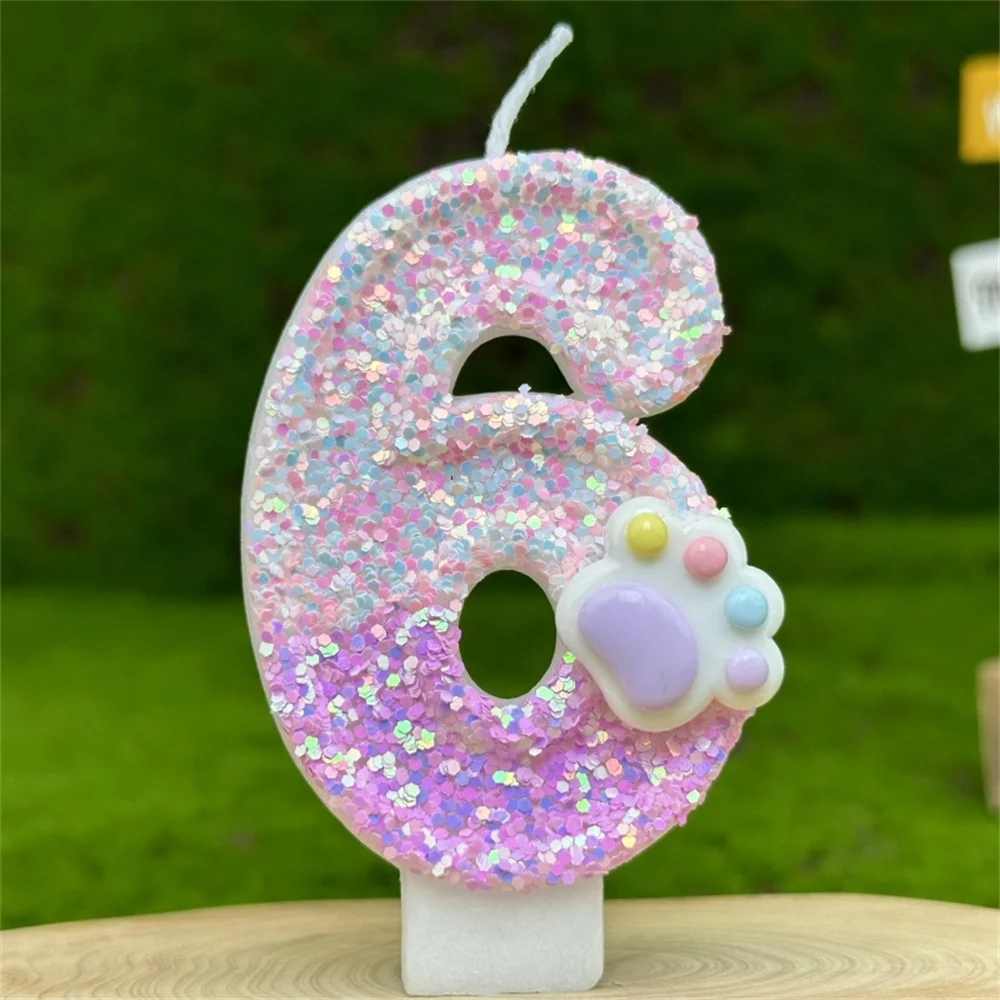 3D Number Candles Cake Decorating Glitter Pink Claw Theme Number Candles Cake Topper Birthday Party Cake Decoration: wood