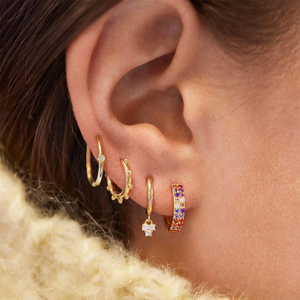 Multifarvet rhinestone rund hoop øreringe sæt til kvinder guld lille ørering bryllupsmykker fantastisk pris 5 par / sæt