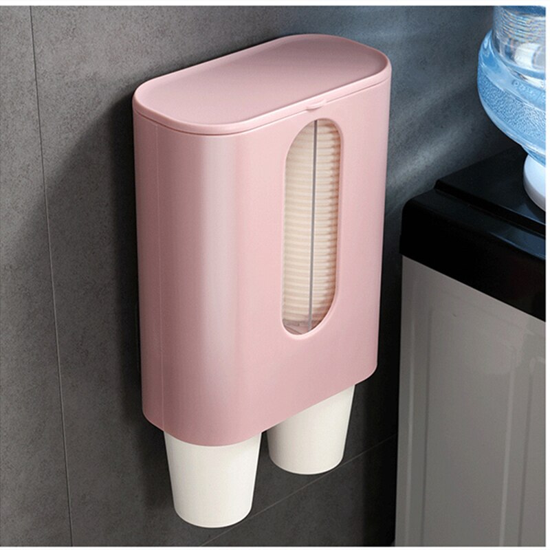 Wegwerp Beker Remover, Punch-Gratis, Waterdicht En Stofdicht Water Dispenser In Openbare Plaatsen, dubbele Buis Papier Bekerhouder: Pink