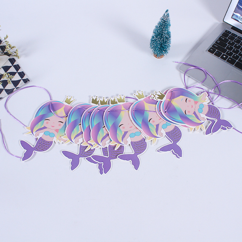 3m Cartoon Mermaid Banner Garland Baby Shower Birthday Party Flag Wedding Banner Party Decoration