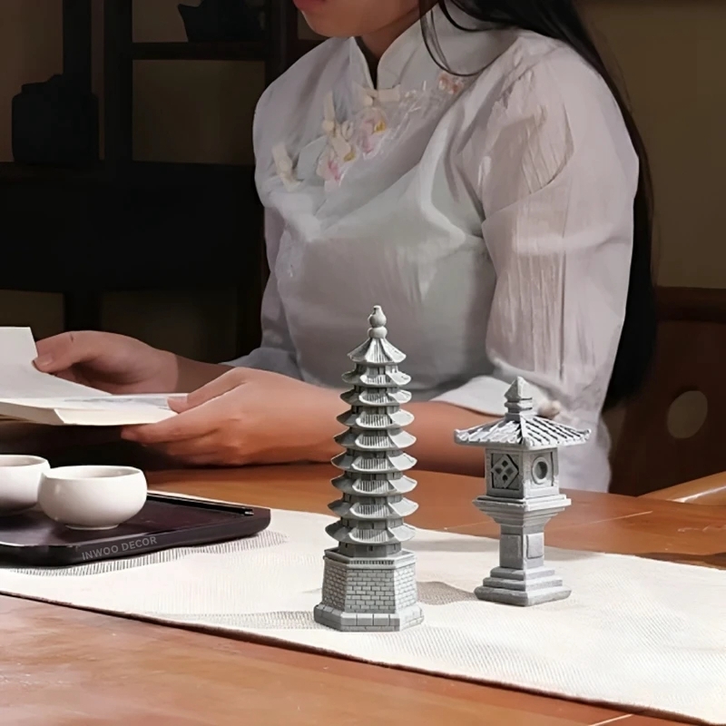 Torre de piedra de arena en miniatura Zen Vintage, adornos de pabellón, figuras de farol, bonsái de jardín japonés, decoración del hogar