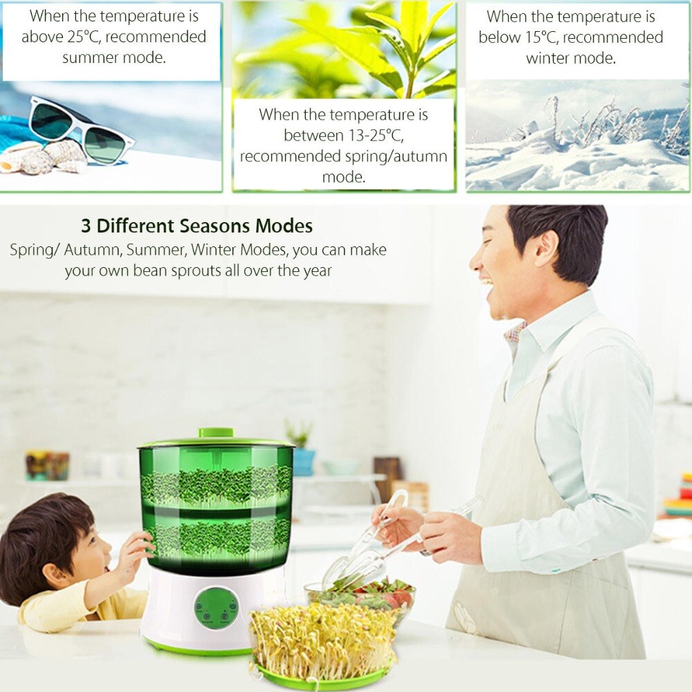 110V/220V Automatic Bean Sprouts Maker Thermostat Electric Germinator Green Seedling Sprout Growth Bucket Machine US EU