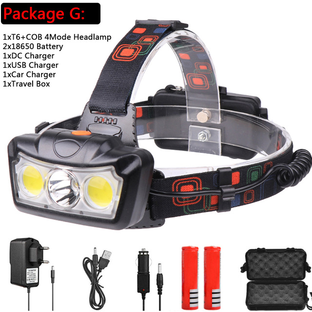 LED Koplamp T6 + COB LED Koplamp Koplamp Zaklamp Fakkel Lantaarn hoofd licht Gebruik 18650 batterij voor Camping